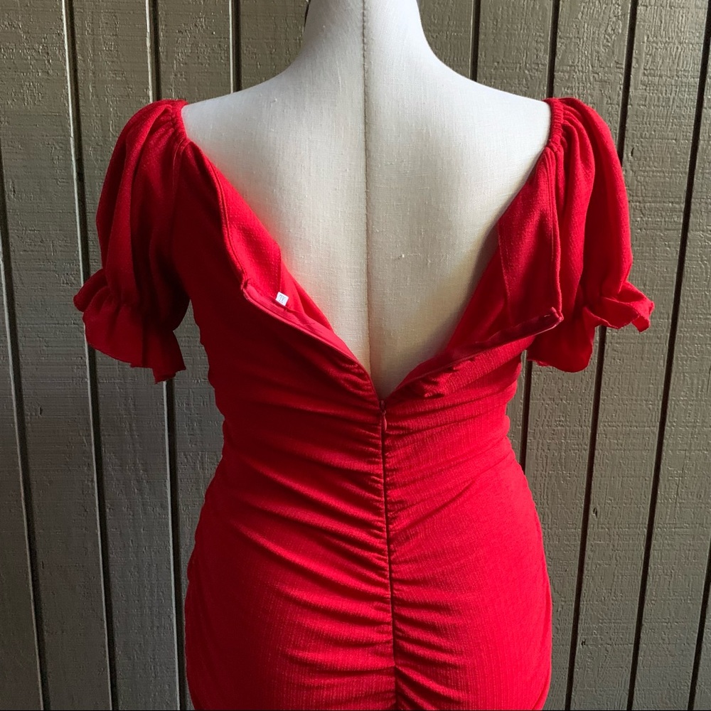 LEASROSE Red Short Sleeve Pleated Above Knee All Season Women’s Dress  XL - Picture 6 of 9